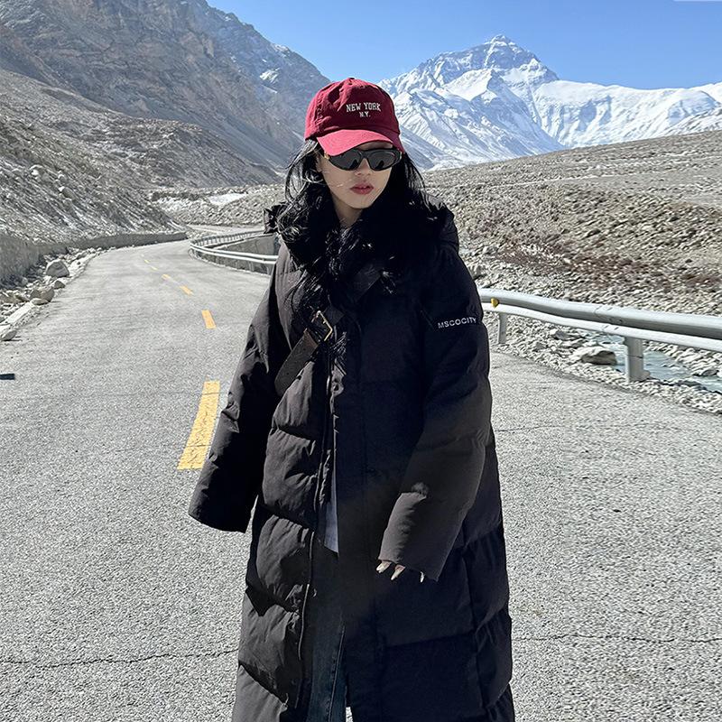 Chinese Opera Down Cotton Jacket Women's Long Model 2025 Winter New Korean Version Loose Cotton Jacket Over the Knee Padded Jacket Thickened Jacket