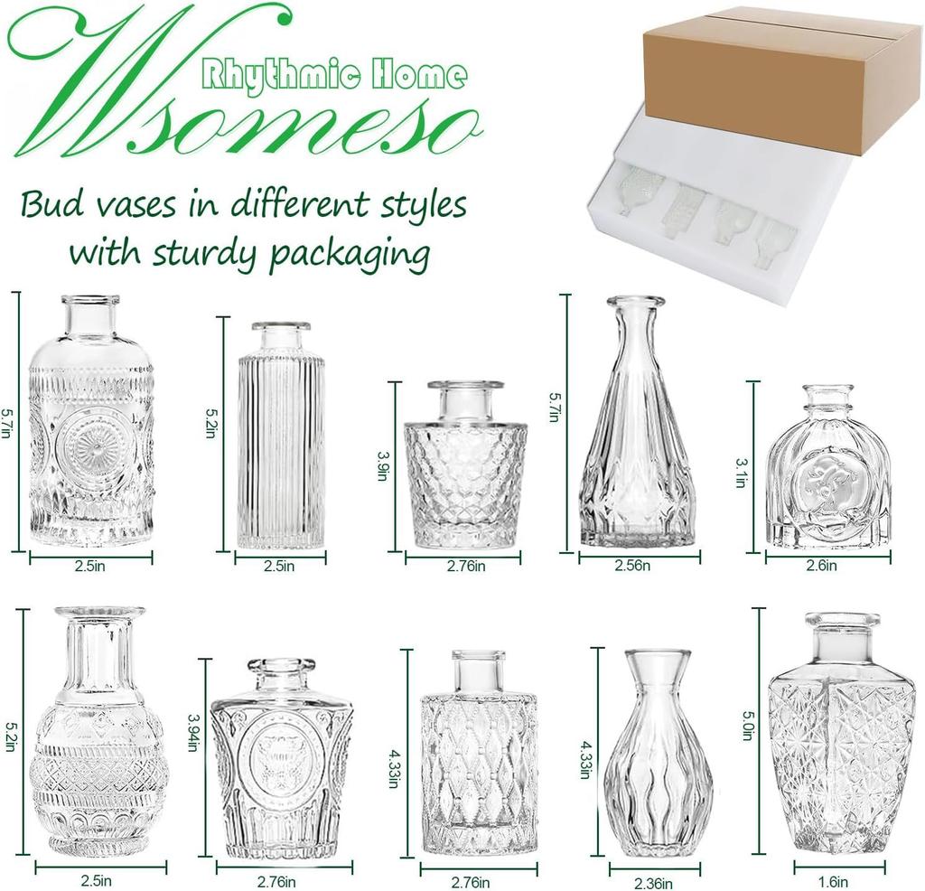 Clear Bud Vases Bulk Small Flower Vases for Wedding Decor Glass Vintage Bottle Set for Centerpieces Home Decor Bottles