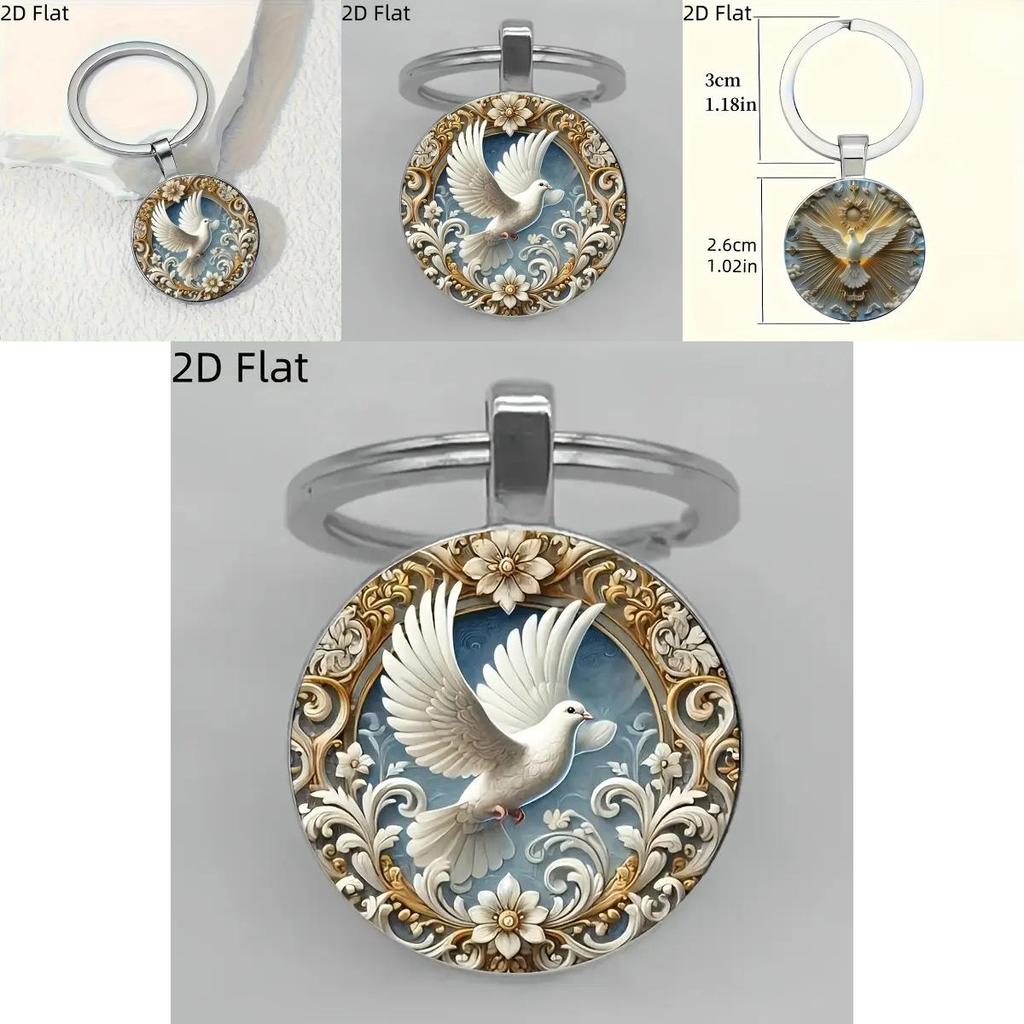 Illuminated Dove Pendant Keychain With European Style Zinc Alloy Accessory For Keys
