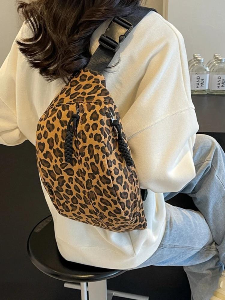 

Fashi Leopard Print Waist Bag Street Trend Fanny Pack Woman Chest Pack Canvas Belt Bag Female Designer Shoulder Crossbody Bags коричневый