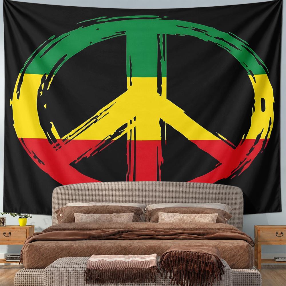 Rasta Peace Sign Symbol Green Yellow Red Reggae Wall Tapestry Bohemian Decor for Living Room Dorm Room Gift