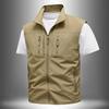 Colete Leve de Cor Sólida com Múltiplos Bolsos para Homem para Primavera/Outono, Jaqueta Respirável Casual para Exterior, Roupa de Trabalho