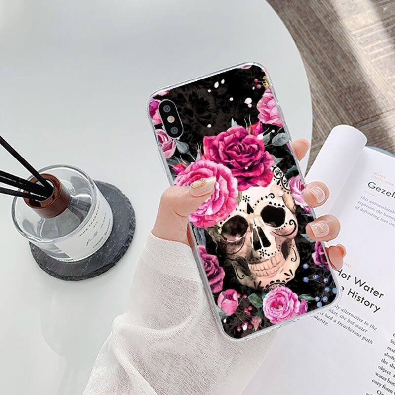 Scary Modeka Skull Flowers Phone Case For IPhone 14 13 12 11 XS X 8 7 6 Plus Mini Pro Max SE 2022 Soft Transparent Phone Cover