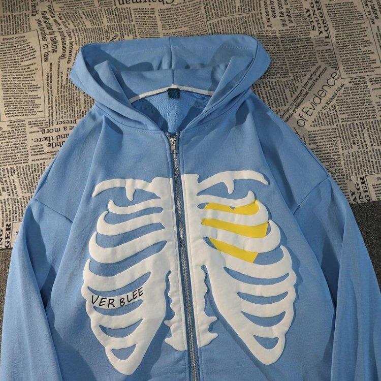 Y2K Gothic Women Oversized Hoodie Skull Print Street Fashion Loose Zipper Sweatshirt Hip Hop Harajuku Trend