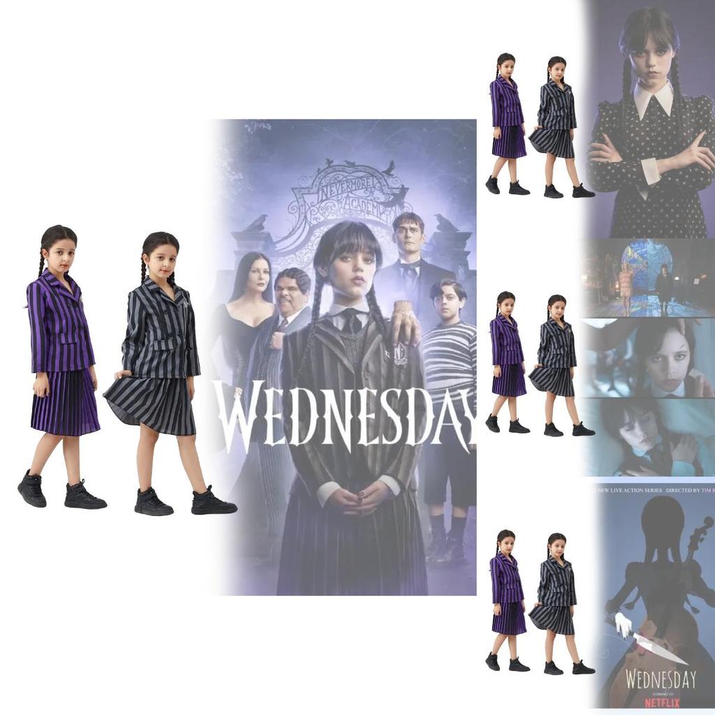 Wednesday Addams Familie Cosplay Kostüm Mit Polyesterstoff Für Halloween Und Rollenspiel
