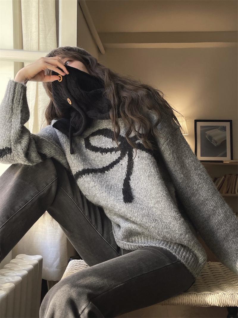 

Женский свободный свитер в японском стиле с длинными рукавами контрастного цвета One Size