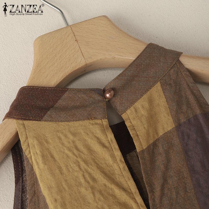 ZANZEA Damen Sommer Ärmellose Tanktops mit Karomuster