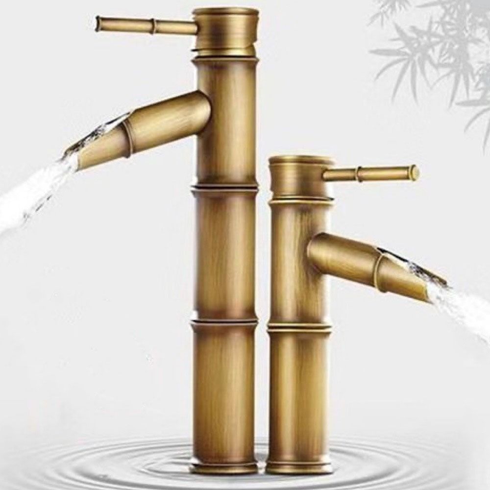 Single Handle Basin Faucet Deck Mounted Vanity Faucet Antique Bamboo Shape Faucet  Outdoor Garden