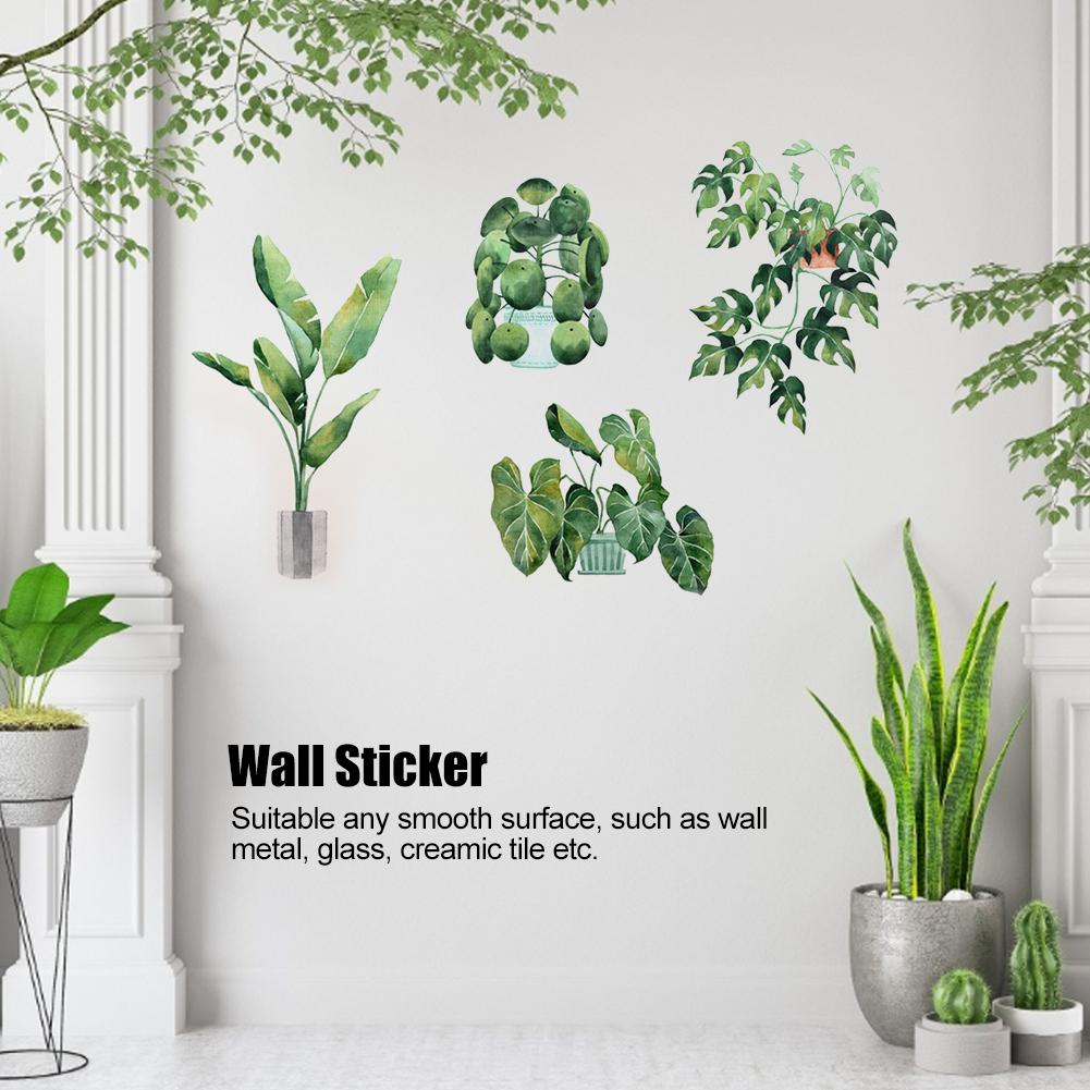 Green Potted Plant Wall Sticker Removable Wall Decal for Bedroom Living Room Background Decor