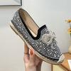 Fashion Crystal Butterfly-Knot Espadrilles Woman Diamonds Shoes Fisherman Loafers Ladies Slip On Moccasins Rubber Flats Women Sneakers