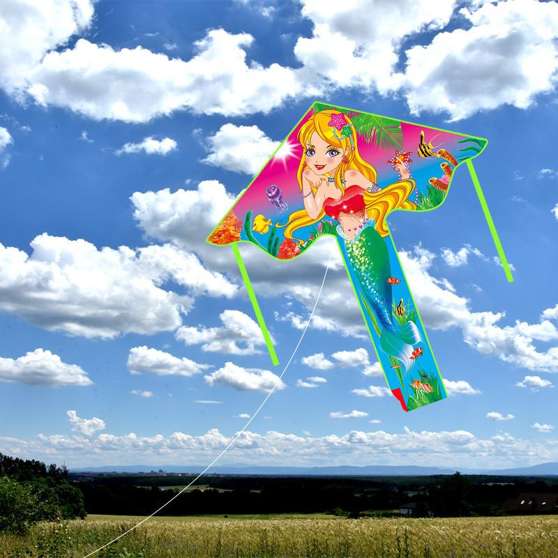 High Quality Polyester Triangular Kite With Long Tail Underwater Series Dolphin Mermaid Kite For Easy Flying