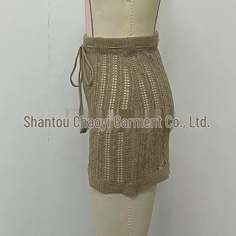 Sexy Sheer Knit Beach Cover-Up Dress with Waist Tie