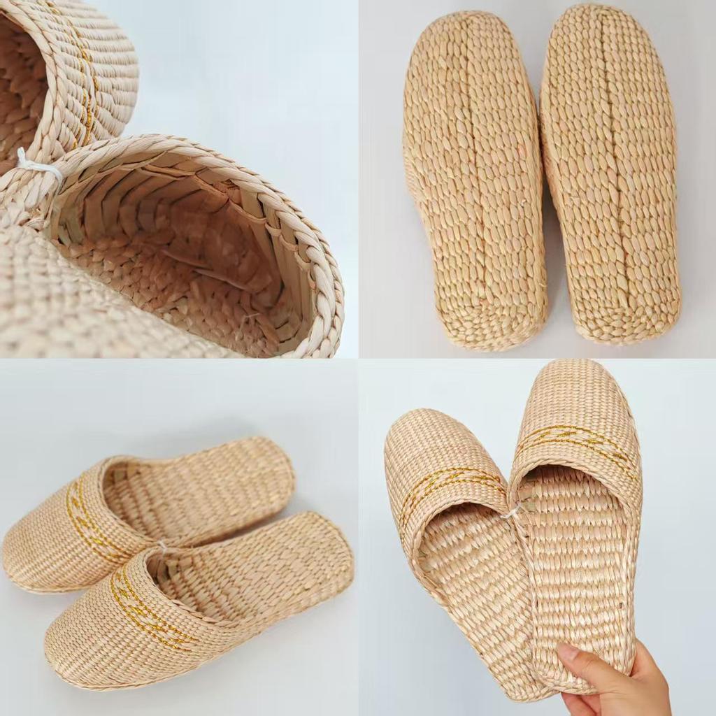 Finely Woven Cattail Slippers - Handmade Straw Shoes for Men & Women, Comfortable & Nourishing Mesh Design.
