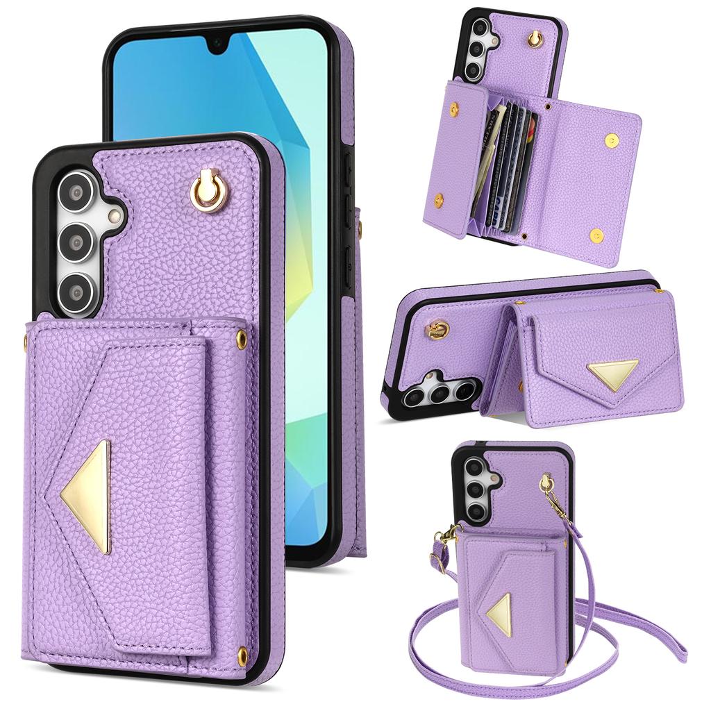 For Samsung Galaxy A16 4G/5G Case Card Slots PU+TPU Cell Phone Cover with Long Strap