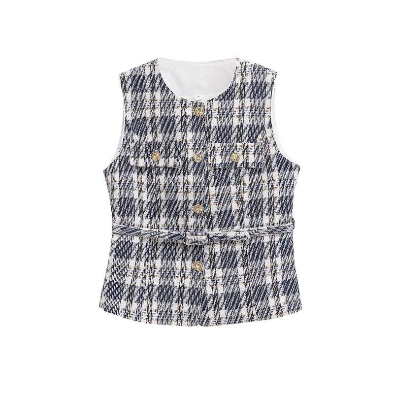 Kaslead New Women clothes Western Style Versitile Fashion Graceful Multicolor Belt Decoration Vest Vest