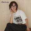 Korean Fashion Summer Women Basic Streetwear Tee O Neck English Letter Print Casual Loose Top Cotton Ladies' White Gray Light Khaki  T-Shirt