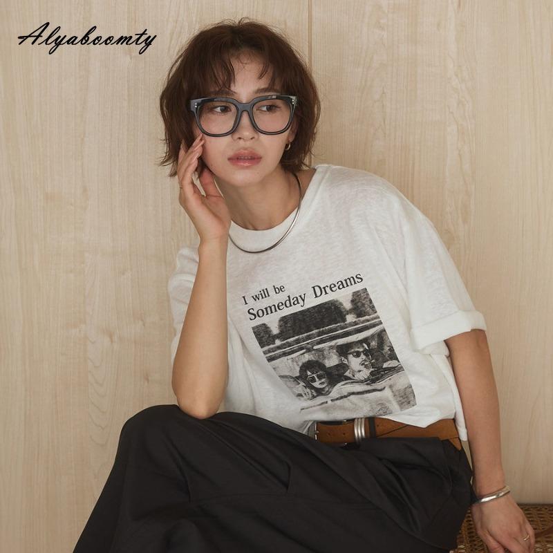 Korean Fashion Summer Women Basic Streetwear Tee O Neck English Letter Print Casual Loose Top Cotton Ladies' White Gray Light Khaki T-Shirt