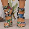 Colorful Snake Pattern Super High Heels Sandals Women 2025 Summer Brand Design Cross Strap Sandals Sexy Nightclub Shoes Women