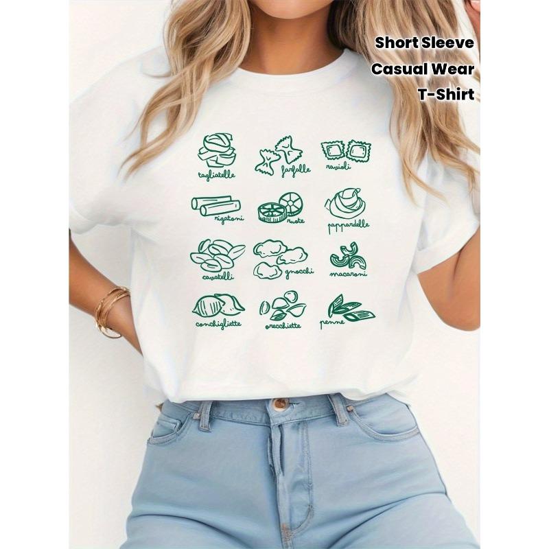 

Unisex Italian Pasta Party Spaghetti Tomato Sauce Print Women s Casual White Summer Tee S белый
