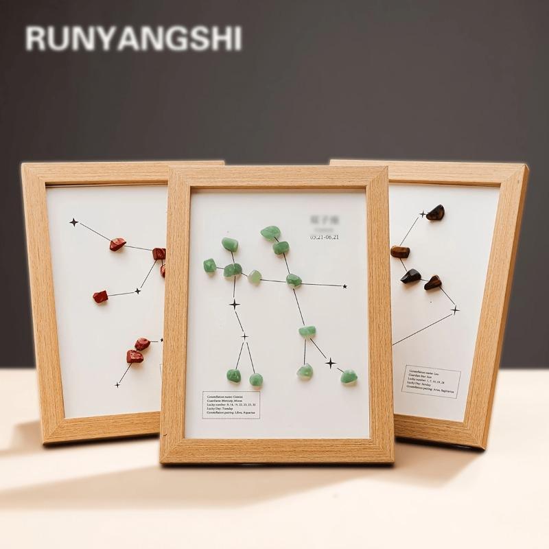 1pc Crystal Tumbled Stone Zodiac Sun Small Stone Photo Frame Crystal Constellation Symbol Jewelry Making Loose Stones Home Decor