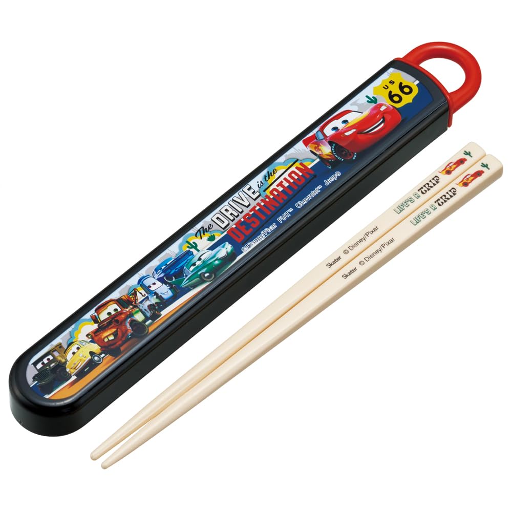 Skater Chopsticks and Chopstick Case Perfect for Sliding Made In Disney Cars 24 Children's Set, 16.5cm, Lunchboxes, Antibacterial, Easy-Opening