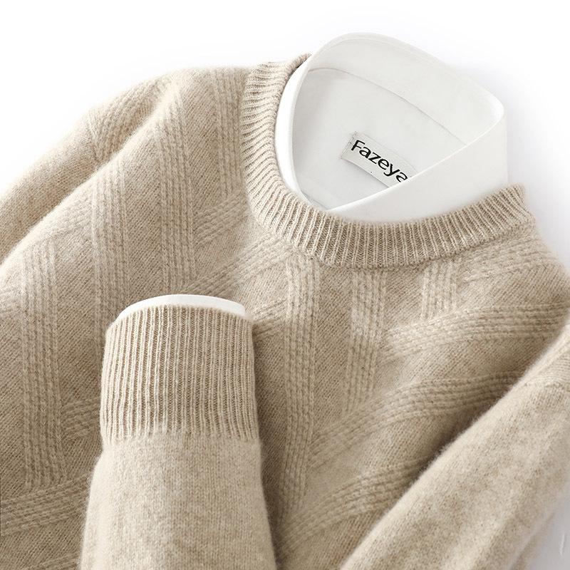 Men s Autumn/Winter 100% Pure Wool Thickened Round Neck Casual Pullover Extra Large