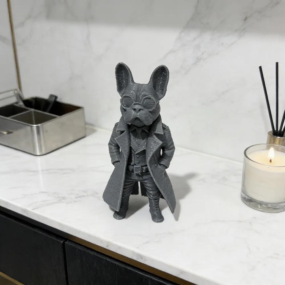 Bulldog Gentleman Statue Ornament, French Bulldog Gentleman Detective Sculpture, Cool Windbreaker Sunglasses Shaped Handicrafts