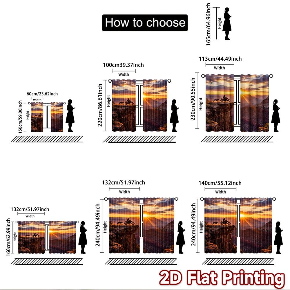 2D Flachdruck 2 Stück Vorhang Party Fenster Vorhänge Sonnenuntergang Abenteuer Klippe Digital Bedruckte Polyester Vorhänge Festliche Vorhänge für
