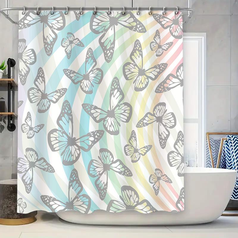 

Bathroom Decor Shower Curtain With Butterfly Print Waterproof Fabric Black Rod Pocket For Home Bathroom Accessories Decoration B W60H190(CM)-1 Pcs