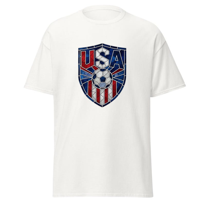 USA Soccer World Cup 2026 T-Shirt | Stained Glass Shield Crest | USMNT USWNT Fan Tee S
