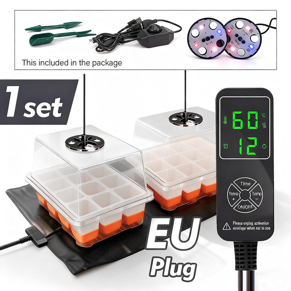 

16W Seed Starter Kit Heat Mat Full Spectrum LED Grow Light Seedlings Cloning Germination Greenhouse Nursery Box Propagation Tray