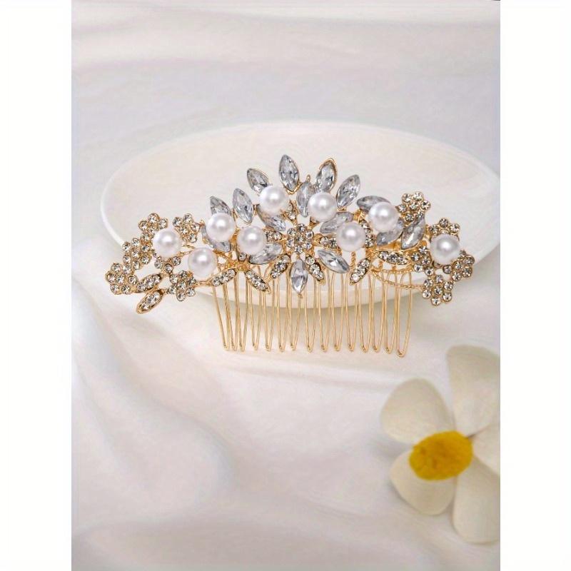 1pc Plum Flower Design Rhinestone Alloy Hair Comb for Women, Party, Wedding, Photography