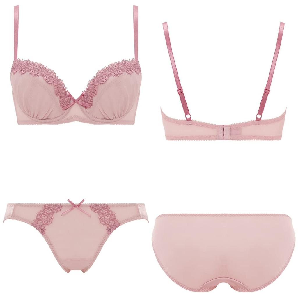 by Daily AMOSTYLE Cup Bra Shorts Set M019 D 70 [AMOSTYLE Triumph] 3/4 Bra, & (Nostalgic Pleats) Women's (Rose) /
