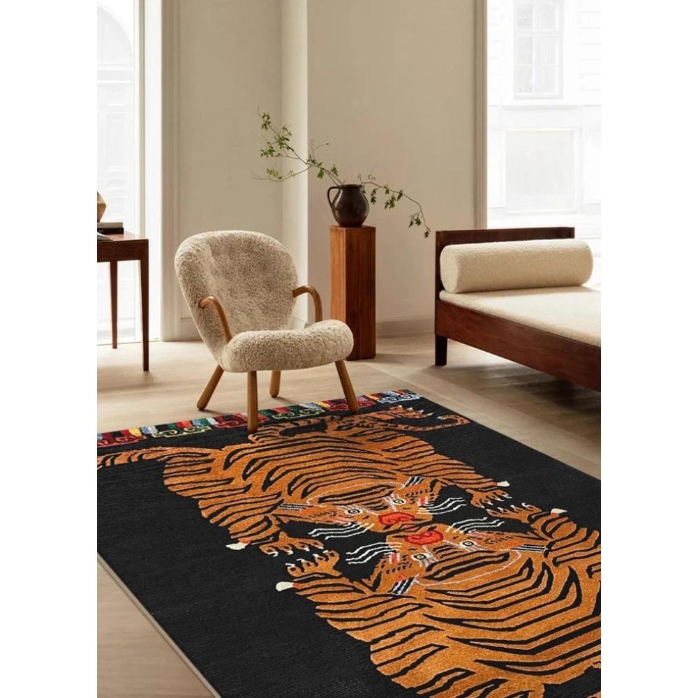 

Double Tiger Pattern Living Room Carpets Vintage Luxury Bedroom Rug High-end Art Large Area Sofa Coffee Table Mat Alfombra Tapis 50x80cm (19x31inch)