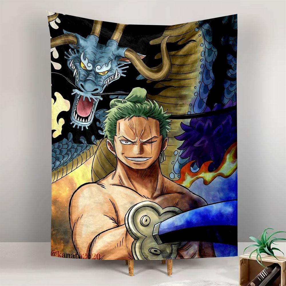 Roronoa Zoro One Piece with Blue Dragon Behind Sword Wall Tapestry Anime Decor for Bedroom Game Room Gift for Fans
