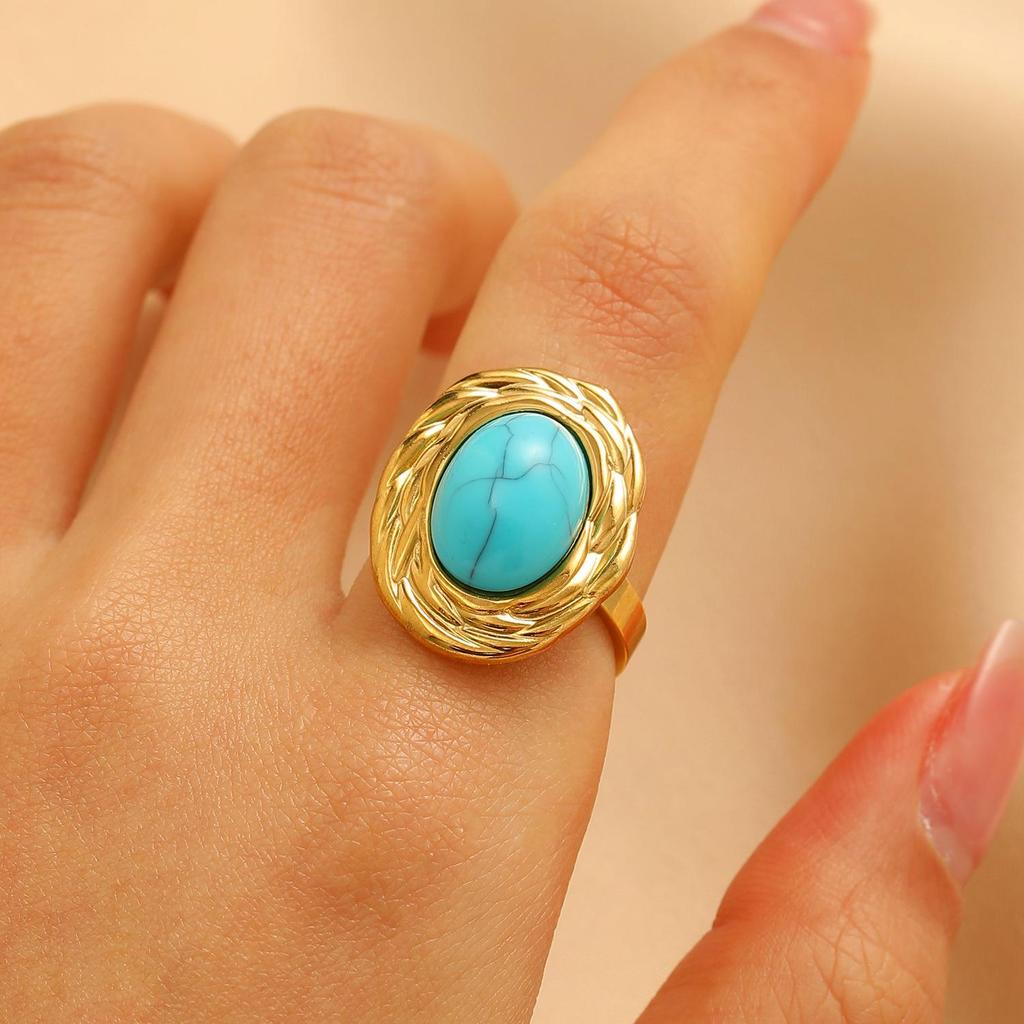 Vintage Turquoise Stainless Steel Open Finger Ring for Women