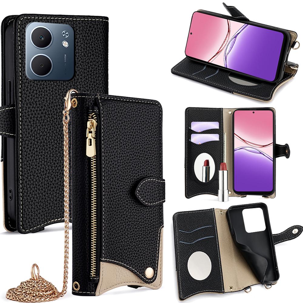 For Oppo A5x 5G Leather Case Wallet Stand Cover Irregular Tail Style with Chain Strap