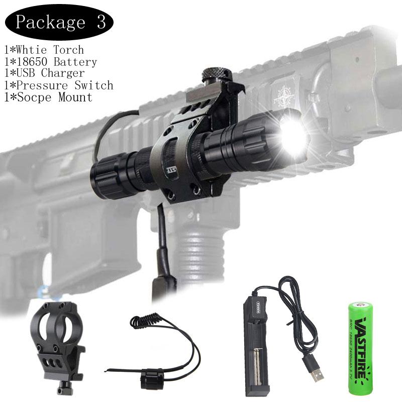 Tactical Red/Green/White 5000LM LED 501B Hunting Airsoft Flashlight Scout Light Outdoor Rifle Pistol Lantern Fit 20mm Rail