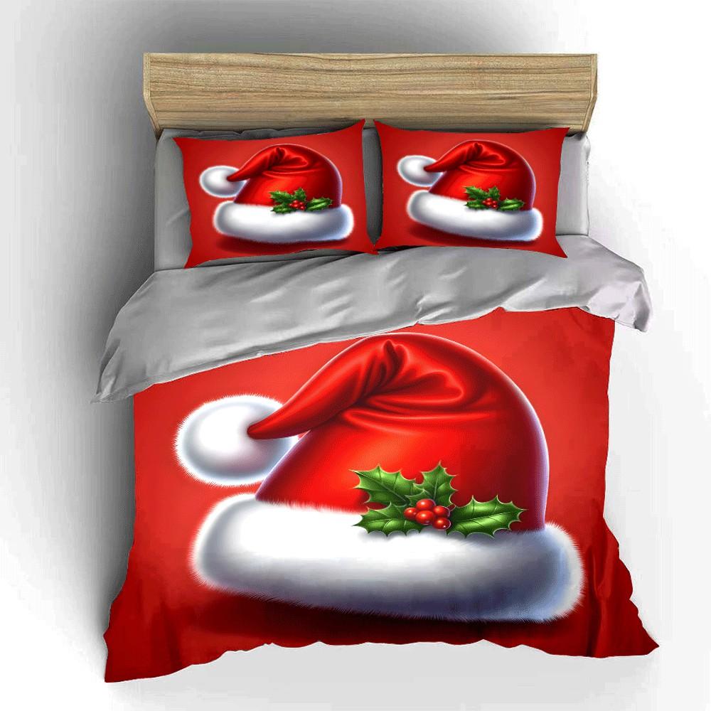 Festive Christmas Hat And Decoration Set Exquisite Three-Piece Bedding Set Gift For Kids And Adults EU Twin 135X200cm&set