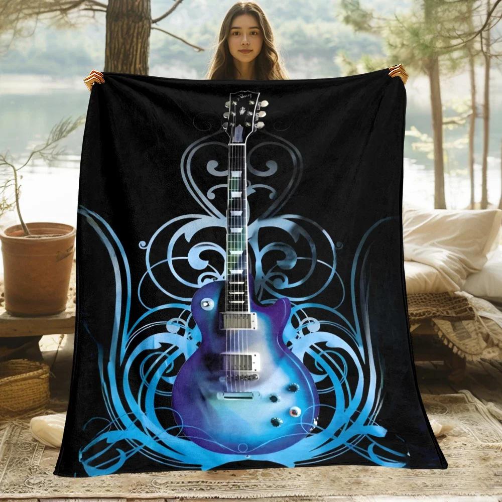1 PC guitar blanket - Lightweight Flannel Throw for sofas, travel, camping, living rooms, office, chair and beds.