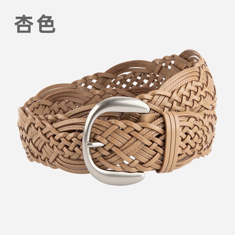Belt New Trendy Bohemian Braided Belt Round Buckle No Punching Ladies Wide Belt