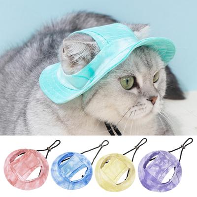 Pet Sun Hat Drawstring Adjustable Tie-Dye Denim Pet Hat Breathable Sun Protection Hat with Ear Holes for Dogs And Cats