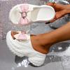Sweet Cloth Bowknot Decoration Eva Cloud Slippers Women Chunky Platform High Heel Slides Women 2025 Summer Beach Shoes