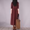Spring and Autumn Retro Floral Cotton Linen A-Line Long Waist-Cinching Belted Long Sleeves Turn-down Collar Large Size Women's Dress