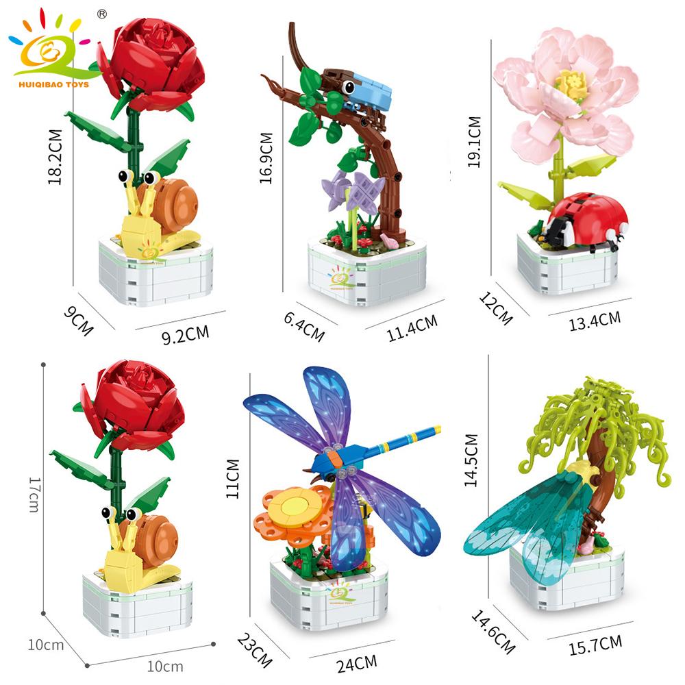 Non-Toxic Moc Insect Flower Building Blocks Flowerpot Bonsai Romantic Gift For Children Bricks Diy Potted Plants Model Kids Ornament