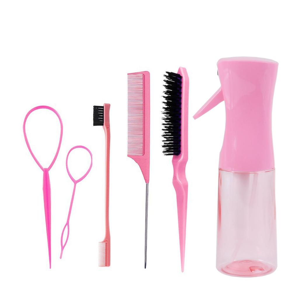 6-Piece Hair Styling Comb Set, with Continuous Spray Bottle, 200ml Brush, Rat Tail Comb, Edge Control Hairbrush for Backcombing,