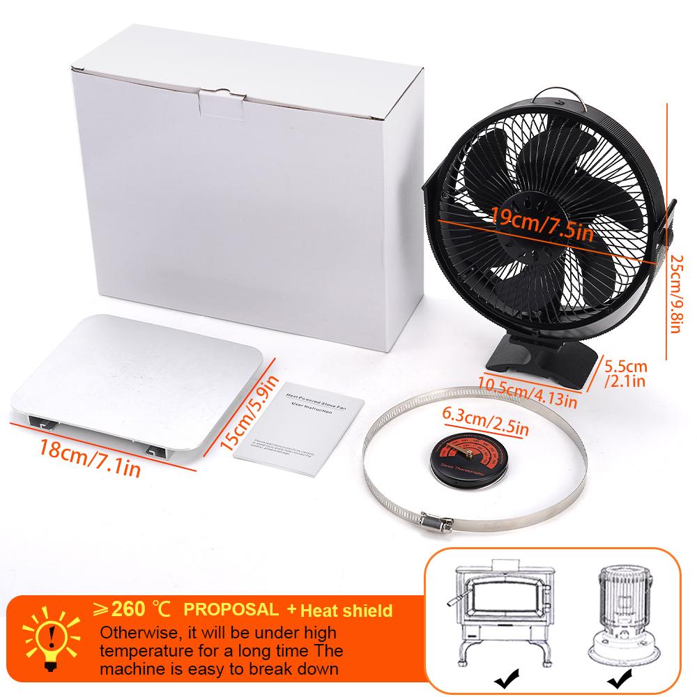 

6 Blades New Heat Powered Stove Fan 2-in-1 Wall Mounted Standing Log Wood Burner Fireplace Fan With Cover Heating Fan Eco Quiet