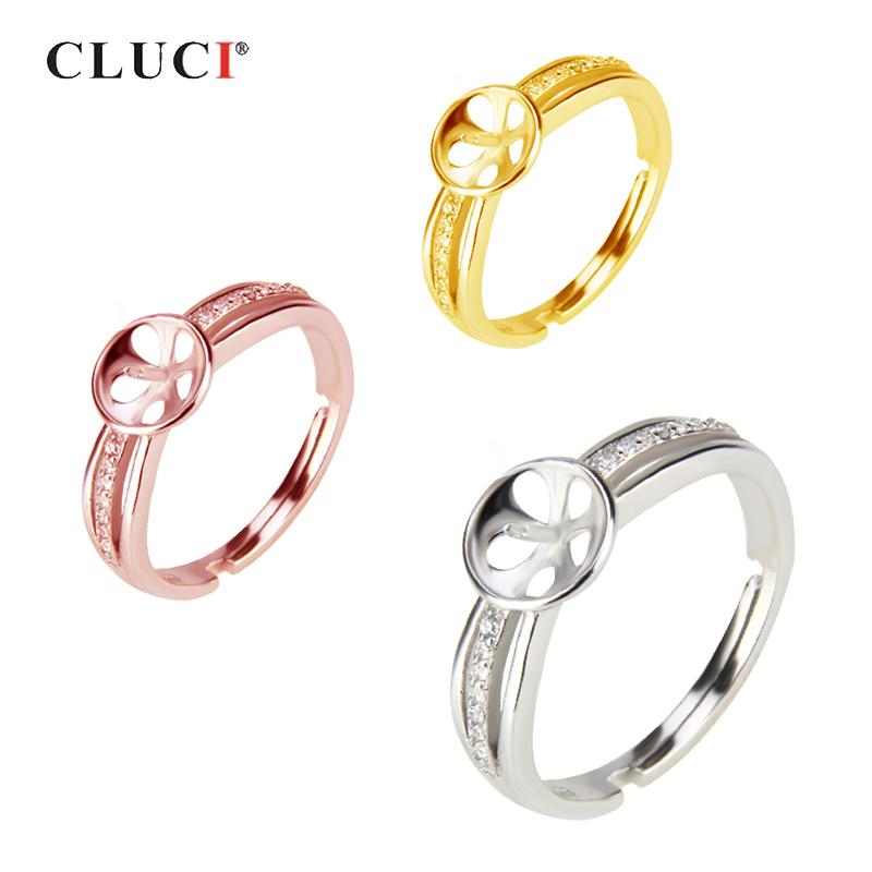 

CLUCI 925 Sterling Silver Simple Classic Women Wedding Ring Adjustable Zircon Pearl Ring Mounting SR2073SB resizable золотой