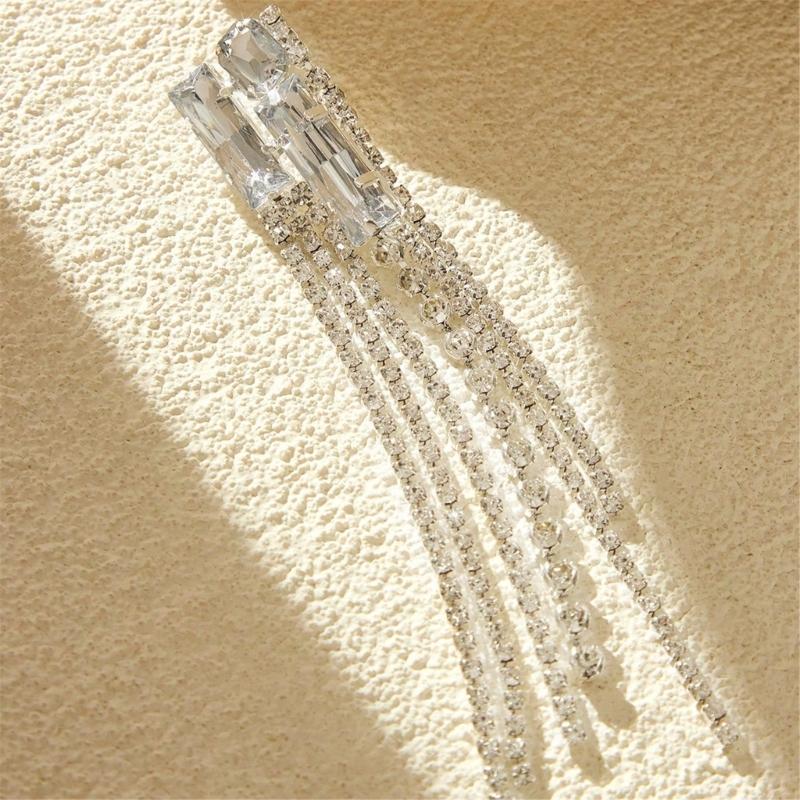Long Crystal Fringe Earrings Slimming Design for Round Faces Sparkling Crystals for Parties Daily Wear Comfortable