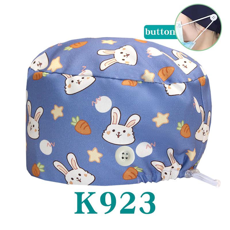 Cartoon Printed Nursing Caps Men Women Medical Hats Adjustable Long Hair Pet Dental Clinic Doctors Scrub Hat